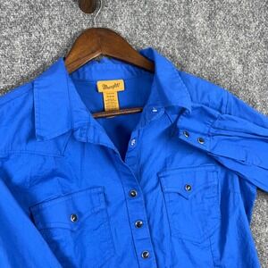 Wrangler Blue Western Shirt Womens Medium M Button Down Long Sleeve Rodeo